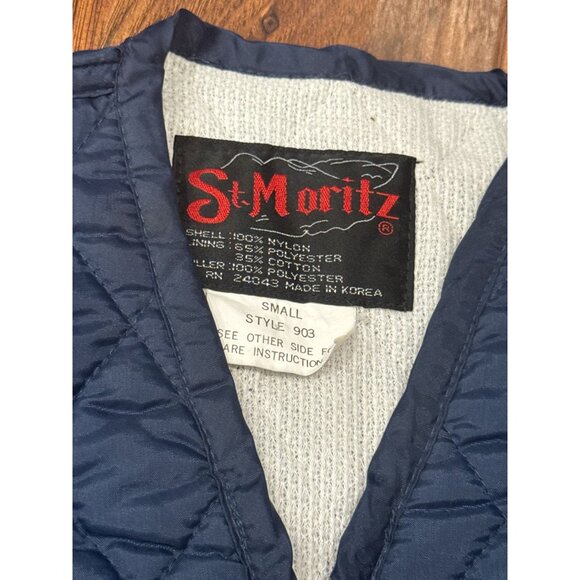 VINTAGE 70s Quilted Nylon Navy St. Moritz Vest Front Pocket Small Made in Korea - Picture 9 of 9